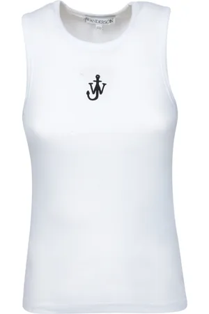 J.W.Anderson Top, Dame, Hvid, M, Bomuld, Anker emblem ribstrikket top