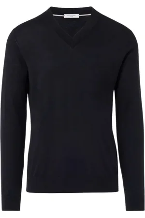 Paolo Pecora Strik, Herre, Sort, L, Bomuld, Sort V-hals sweater