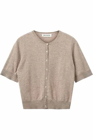 Sofie Schnoor Strik, Dame, , XS, Uld, Brun Melange Cardigan med Korte Ærmer