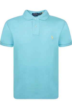 Ralph Lauren Top, Herre, Blå, M, Bomuld, Lysblå Ribbet Polo Skjorte