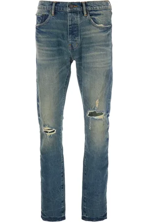 Purple Brand Jeans, Herre, Blå, W34, Denim, Denim Man Logo Patch Ripped Jeans