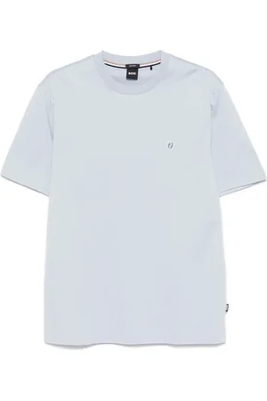 HUGO BOSS Top, Herre, Blå, M, Bomuld, Broderet bomuld t-shirt