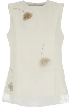 Rohe Top, Dame, Hvid, L, Hvid Silke Crewneck Top med Tulip Broderi