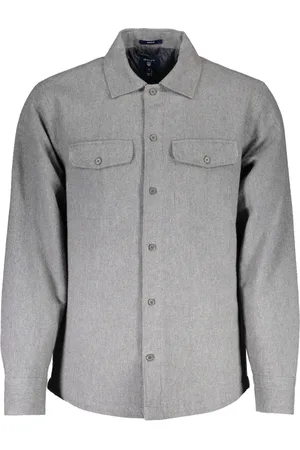 GANT Jakke, Herre, Grå, 2XL, Langærmet skjorte grå italiensk stil