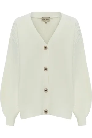 CESARE GASPARI Strik, Dame, Hvid, S/M, Uld, V-udskæring Cardigan - Elfenben
