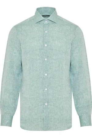 BARBA Skjorte, Herre, Grøn, 2XL, Linned, Italiensk Linnedskjorte til Mænd