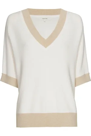 Marie Méro Strik, Dame, , S, Uld, Stilfuld V-hals Pullover med Kontrastkanter
