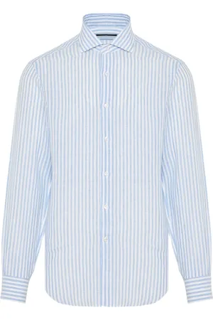 BARBA Skjorte, Herre, Blå, 3XL, Linned, Stribet Linnedskjorte Made in Italy
