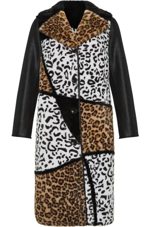 CESARE GASPARI Frakke, Dame, Brun, M, Polyester, Blandet Print Vendbar Falsk Pels Frakke Flavia - Leopard