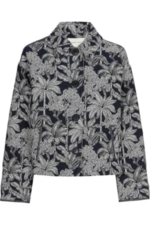 Marie Méro Jakke, Dame, Blå, M, Bomuld, Blomstret Print Oversized Bomuld Jakke