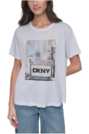 DKNY Top, Dame, Hvid, M, Uld, Subway Rhinestone T-shirt