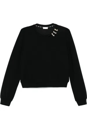 Liu Jo Sweathshirts & Hoodies, Dame, Sort, L, Uld, Sort Crew Neck Sweater Ribbet Kant