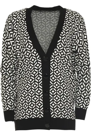CESARE GASPARI Strik, Dame, Sort, ONE SIZE, Bomuld, Geometrisk Strik Cardigan