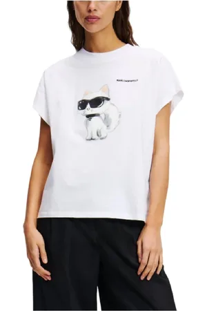 Karl Lagerfeld Top, Dame, Hvid, L, Bomuld, T-shirt Ikon Aquarelle