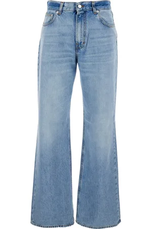 haikure Jeans, Dame, Blå, W26, Denim, Højtaljede Korea Blå Jeans med Logo Patch
