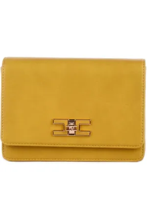 Elisabetta Franchi Tilbehør, Dame, Gul, ONE SIZE, Uld, Front Logo Crossbody Taske