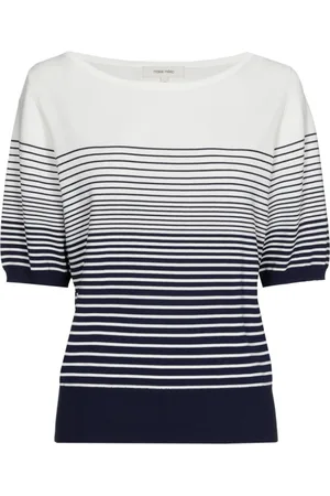 Marie Méro Strik, Dame, Flerfarvet, 3XL, Uld, Blå & Hvid Stribet Kortærmet Pullover