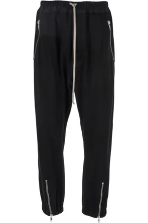 Rick Owens Bukser, Herre, Sort, L, Uld, Sorte uld track pants med oversized snøre