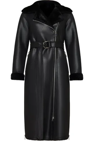 CESARE GASPARI Frakke, Dame, Sort, 2XL, Læder, Sort Faux Reversible Shearling Lang Frakke