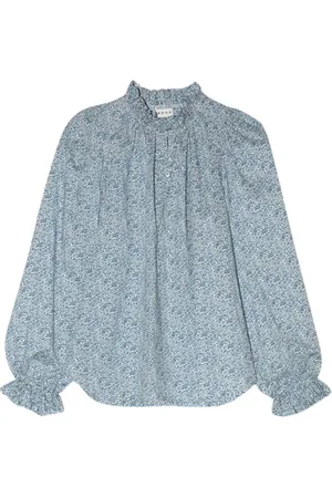 Apof Bluser & Skjorter, Dame, Blå, XS, Bomuld, Annabella Bluse med Liberty Fabric Blomster