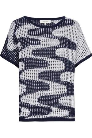 Marie Méro Strik, Dame, Flerfarvet, L, Uld, Blå og hvid hæklet strik pullover