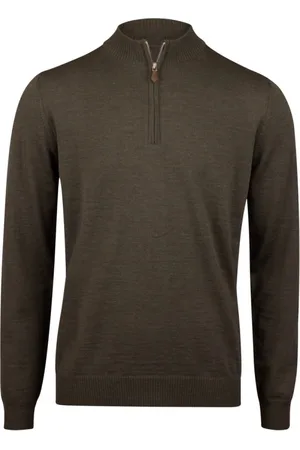 Stenströms Strik, Herre, Grøn, XL, Uld, Grøn Tekstureret Merinould Halv Lynlås Sweater