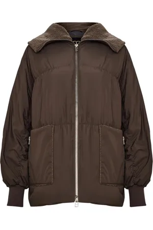 CESARE GASPARI Jakke, Dame, Brun, M, Tyl, Shearling-Krave Puffer Jakke - Chokolade