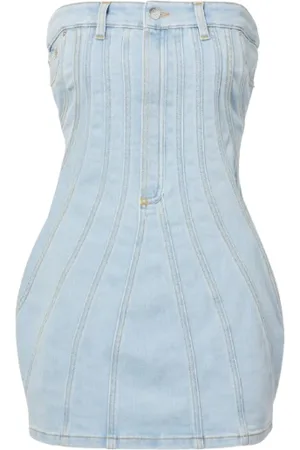 MUGLER Kjole, Dame, Blå, XS, Denim, Denim Mini Kjole med Dekorativ Syning