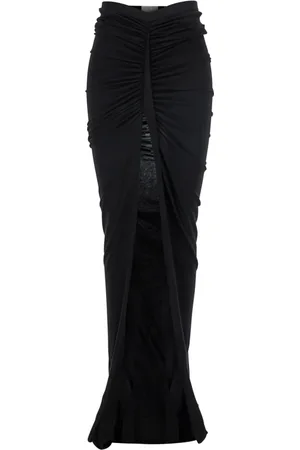 Rick Owens Nederdel, Dame, Sort, XS, Elegant Sort Maxi Nederdel med Draperinger