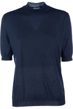Bottega Veneta Strik, Dame, Blå, XS, Uld, Stilfuld TOP til modeelskere