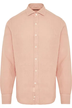 CANALI Skjorte, Herre, Lyserød, XL, Linned, Italiensk Linnedskjorte, Gm02128 Design