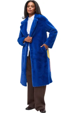 CESARE GASPARI Frakke, Dame, Blå, S, Polyester, Deluxe Lang Bagtryk Frakke Elskere - Blå