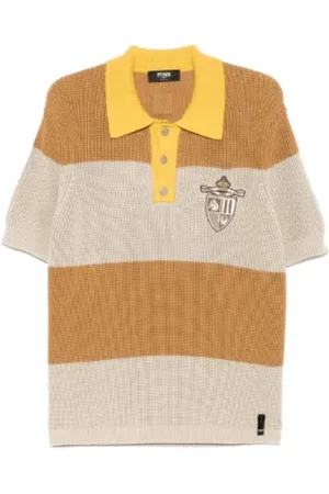 Fendi Top, Herre, Flerfarvet, M, Stribet polo med knapdetalje
