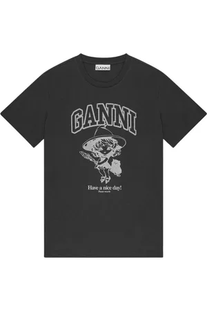 Ganni Top, Dame, Sort, S, Bomuld, Heks Grafisk Sort T-Shirt