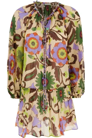ANJUNA Kjole, Dame, Flerfarvet, XS, Bomuld, Blomstret Bomuld Silke Kjole