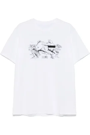 Maison Margiela Top, Herre, Hvid, XL, Bomuld, Numerisk Grafisk Hvid Bomuld Rund Hals