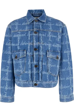 Vivienne Westwood Jakke, Herre, Blå, XL, Denim, Blå Denim Jakke med Trykt Logo