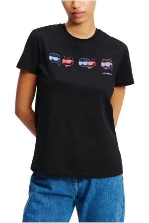 Karl Lagerfeld Top, Dame, Sort, XS, Bomuld, T-shirt Ikon Colour Regular