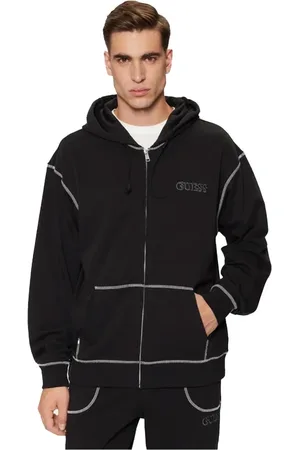 Guess Sweathshirts & Hoodies, Herre, Sort, L, Bomuld, Hættetrøje med lynlås - Sort Regular Fit