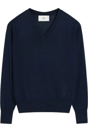 Ami Strik, Herre, Blå, 2XL, Navy V-Neck Sweater