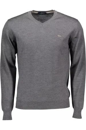 HARMONT&BLAINE Strik, Herre, Grå, 3XL, Uld, Grå Uldskjorte - Langærmet sweater, V-udskæring, Logo