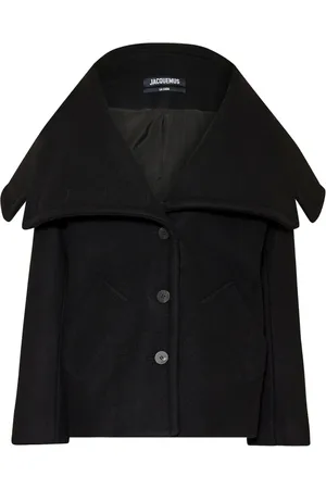 Jacquemus Jakke, Dame, Sort, XL, Uld, Wooljakke med draperet krave
