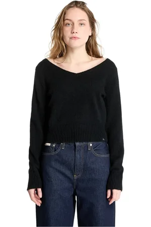 Calvin Klein Strik, Dame, Sort, L, Uld, V-hals uldtrøje - Normal pasform