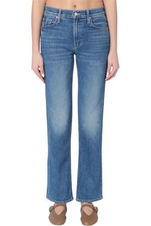 Mother Jeans, Dame, Blå, W27, Almindelig pasform Sneak Jeans