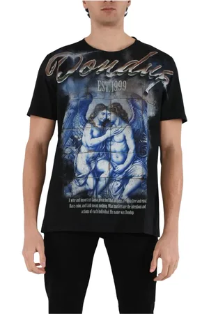 Dondup Top, Herre, Sort, XL, Bomuld, Jersey T-shirt med for- og bagtryk