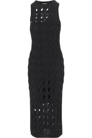 Pinko Kjole, Dame, Sort, S, Uld, Elegant Midi Dresses med udvendig tråd