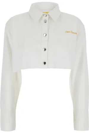 Icon Denim Bluser & Skjorter, Dame, Hvid, L, Bomuld, Hvid Crop Skjorte med Logo Bogstaver