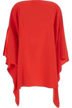 GIANLUCA CAPANNOLO Bluser & Skjorter, Dame, Rød, ONE SIZE, Uld, Rød Bådhals Draperet Ærme Top