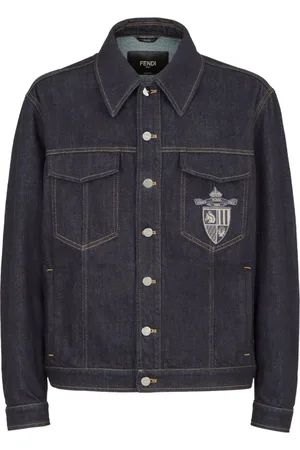 Fendi Jakke, Herre, Blå, S, Denim, Blå denimjakke med skjortekrave