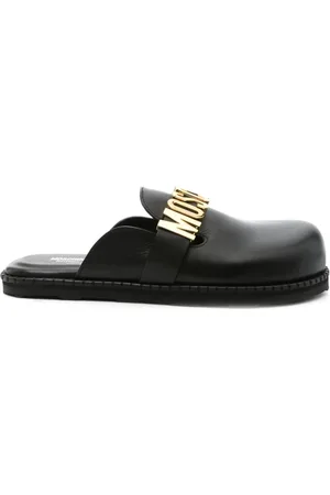 Moschino Sko, Dame, Sort, 37 EU, Uld, Sort Logo Sandaler Gummisål Mandel Tå